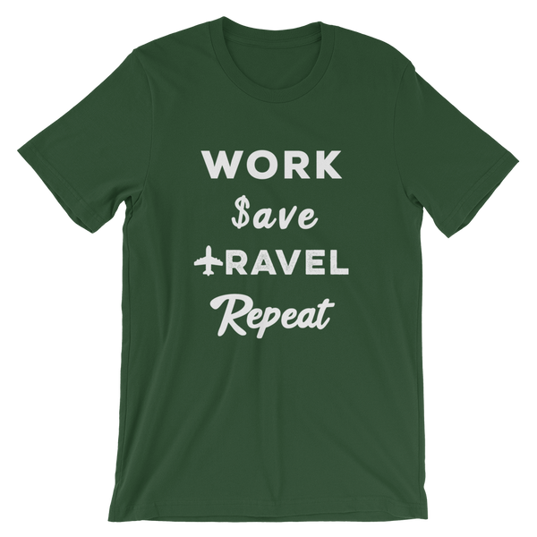 Work Save Travel Repeat T-Shirt - Travel Suppliers Plus